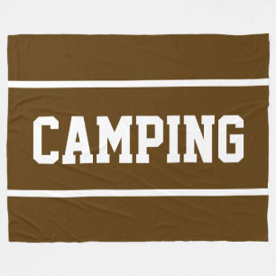 CAMPING Sporty White Text Stripes On Bold Brown Fleece Blanket