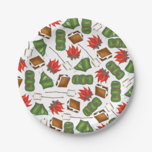 Camping Summer Camp Campfire Tent S'mores Outdoor Paper Plate
