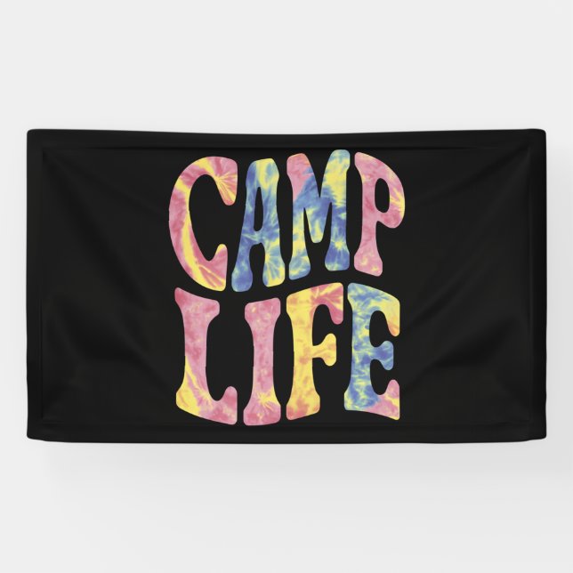 Camping Summer Girls Camp Life Tie-Die Retro  Banner (Horizontal)