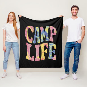 Camping Summer Girls Camp Life Tie-Die Retro Fleece Blanket
