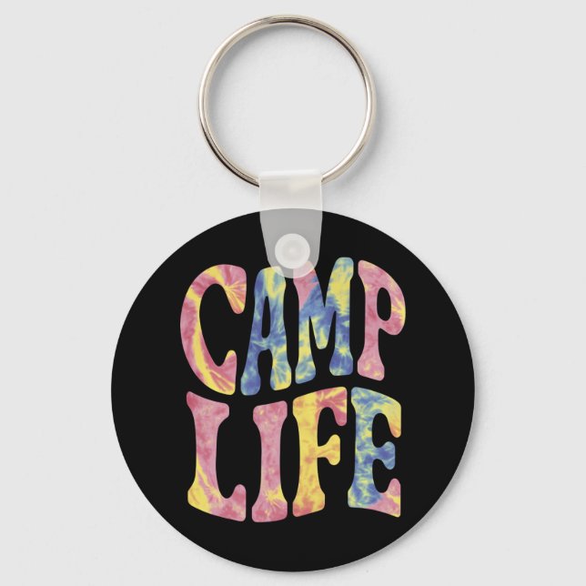 Camping Summer Girls Camp Life Tie-Die Retro  Key Ring (Front)