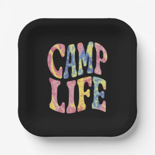 Camping Summer Girls Camp Life Tie-Die Retro Paper Plate