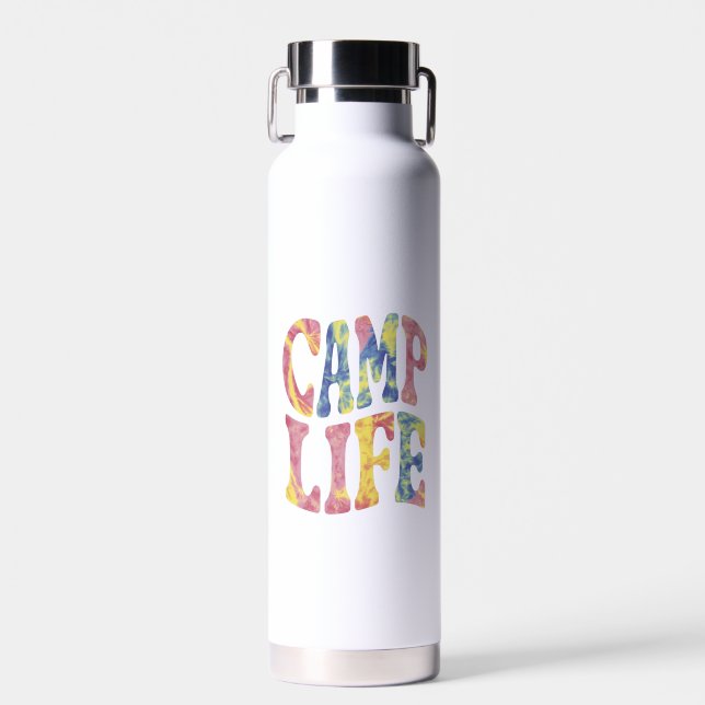 Camping Summer Girls Camp Life Tie-Die Retro  Water Bottle (Front)