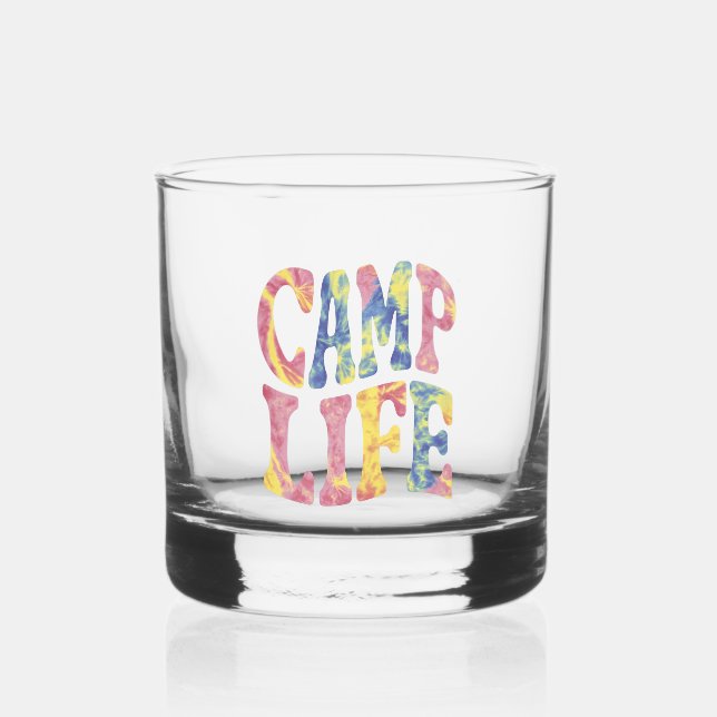 Camping Summer Girls Camp Life Tie-Die Retro  Whiskey Glass (Front)