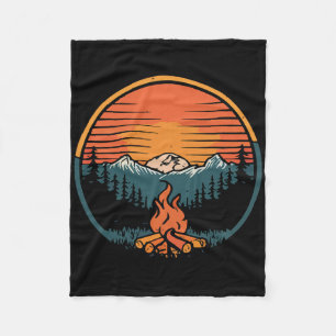 Camping Sunset Campfire Retro Camp Camper Vintage Fleece Blanket