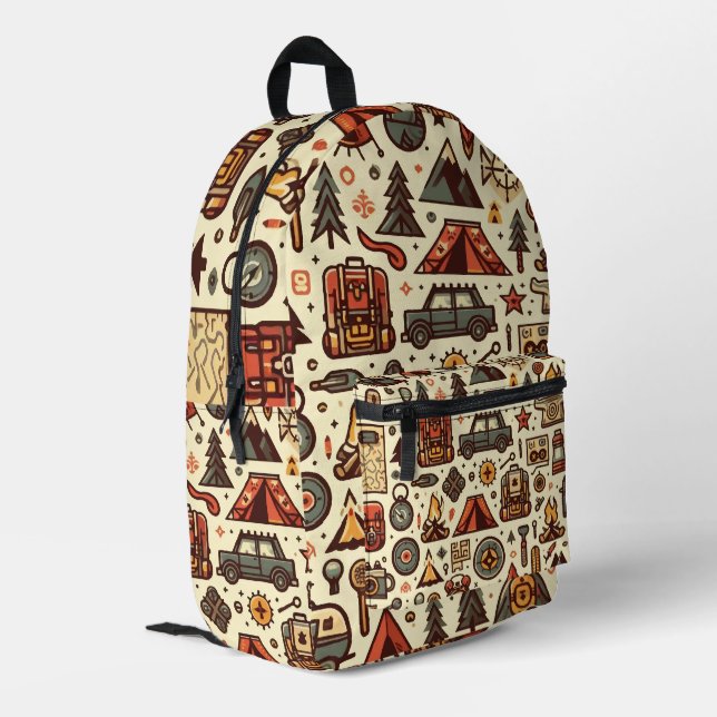 Camping Symbols Printed Backpack (Back Corner Left)