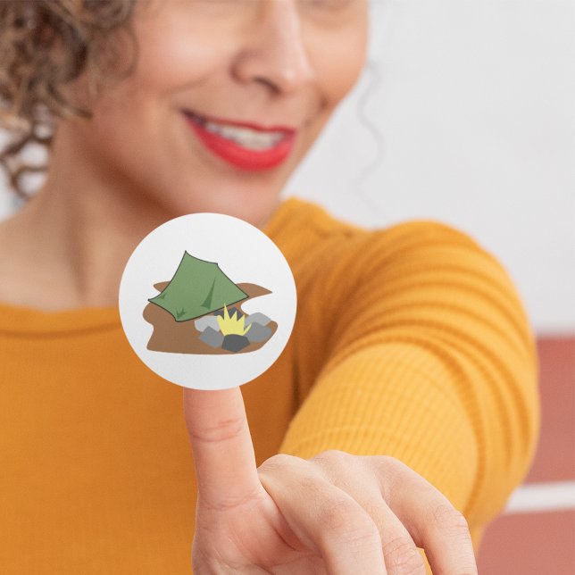 Camping Tent and Campfire Outdoor Adventure  Classic Round Sticker (Creator Uploaded)