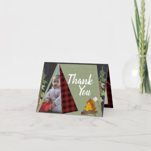Camping Tent and Campfire with Photo Thank You (Front)