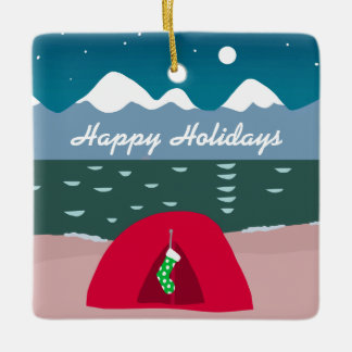Camping Tent at Christmas Ceramic Ornament