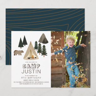 Camping Tent Bear Boy Birthday Photo Invitation