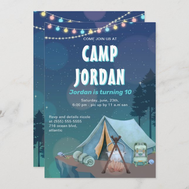 Camping Tent Bonfire Boy Birthday Invitation (Front/Back)