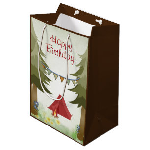 Camping, Tent, Campfire, Flowers Woodland Birthday Medium Gift Bag