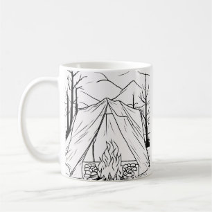 Camping Tent Campfire Line Art T Shirt Outdoor Adv Coffee Mug