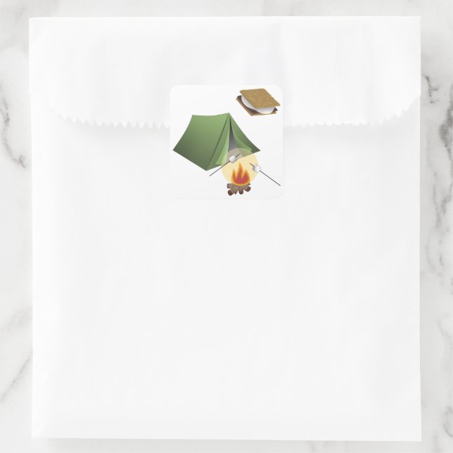 Camping, Tent, Campfire, Smores Square Sticker (Bag)