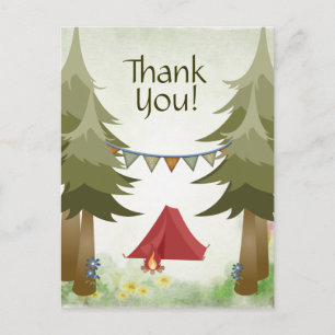 Camping Tent Campfire Trees Woodland Thank You Postcard