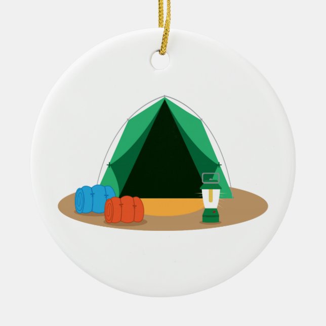 Camping Tent Ceramic Tree Decoration (Front)