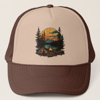 Camping Tent in the Forest Trucker Hat