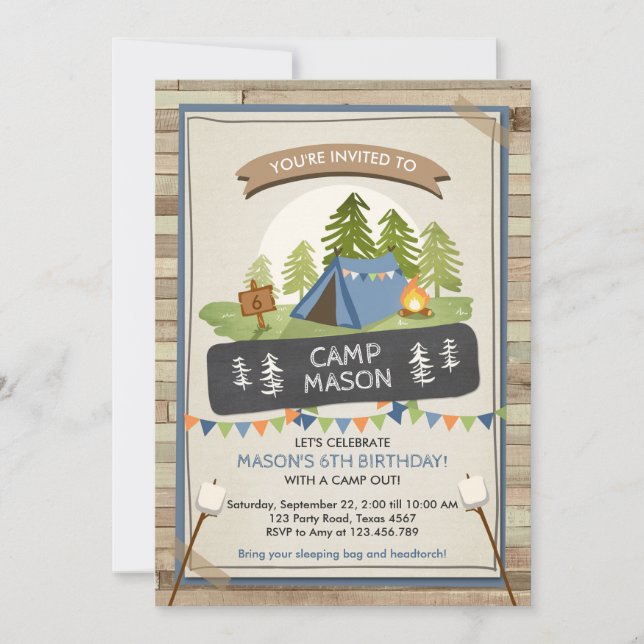 Camping Tent Invitation Birthday Camp out Boy (Front)