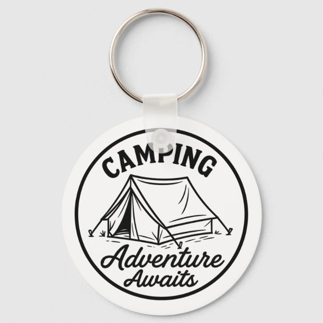 Camping Tent Outline Logo in Black Circle Key Ring (Front)