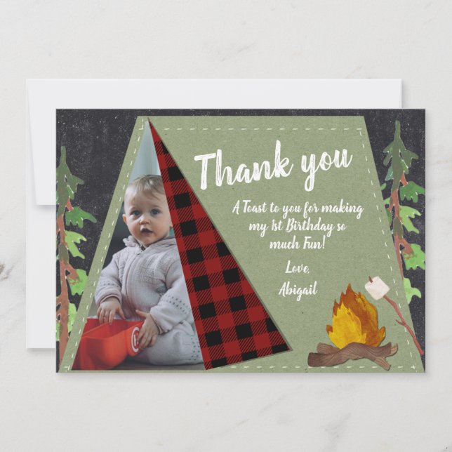 Camping Tent Photo Thank You Card (Front)