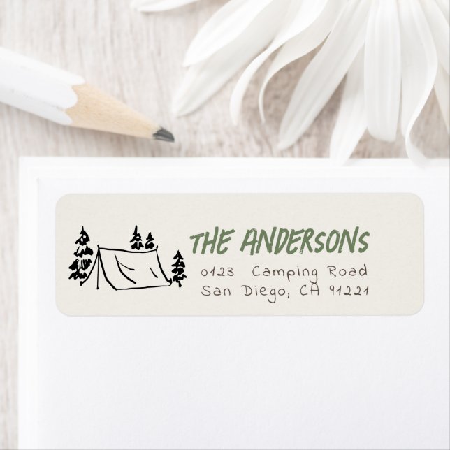 Camping Tent & Trees Return Address (Insitu)