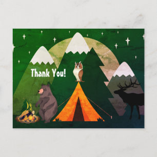 Camping ~ Tent, Wildlife and Mountains Thank You Postcard