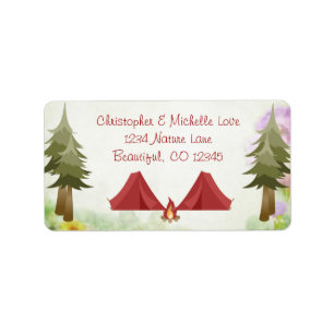 Camping, Tents and Campfire, Woodland Address Label