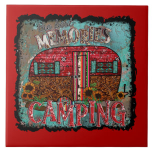 Camping The Best Memories Retro Shabby Trailer Tile