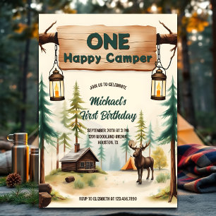 Camping Theme Boy One Happy Camper 1st Birthday Invitation