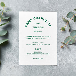 Camping Theme Forest Green Bachelorette Party Invitation