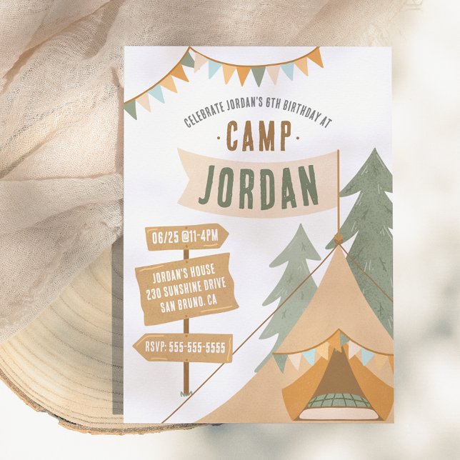 Camping Theme Outdoor Adventure Boy Birthday Party Invitation (Creator Uploaded)