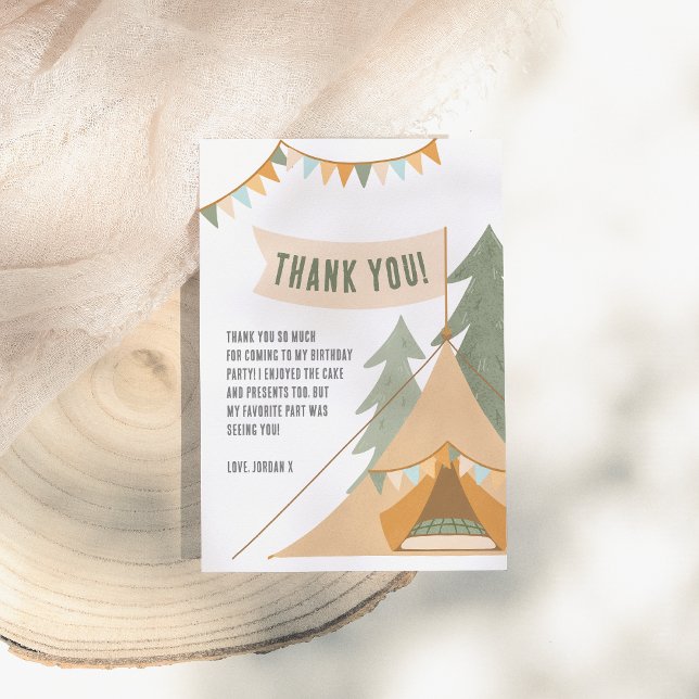 Camping Theme Outdoor Adventure Boy Birthday Party Thank You Card (Creator Uploaded)