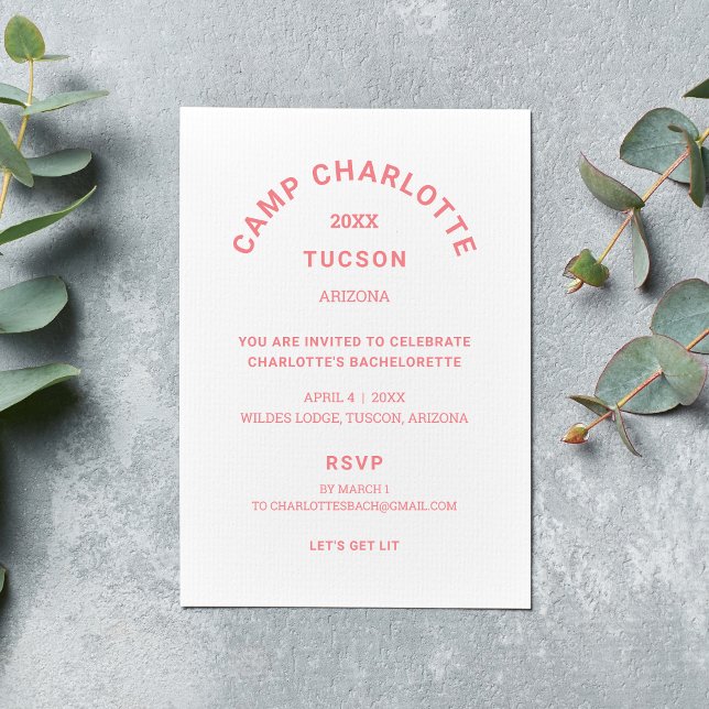 Camping Theme Pink Bachelorette Party Invitation (Creator Uploaded)
