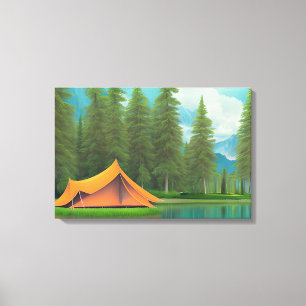 Camping Themed Art   Tent on the Lake in the Woods Canvas Print