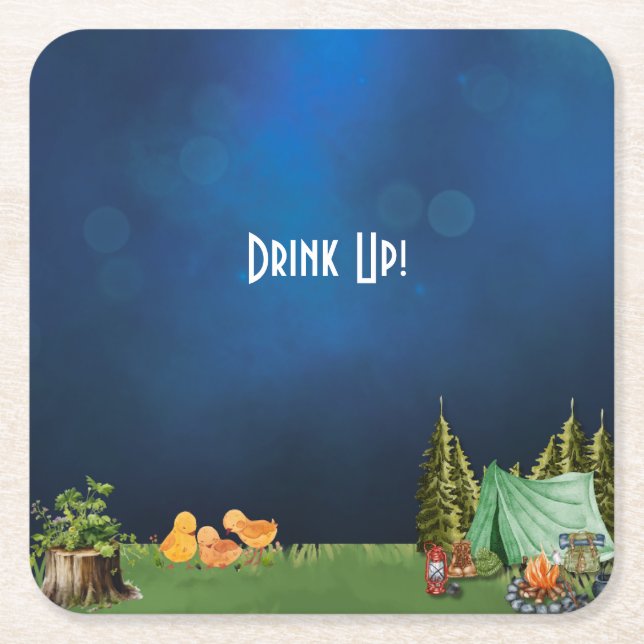 Camping Themed Baby Shower Square Paper Coaster (Front)