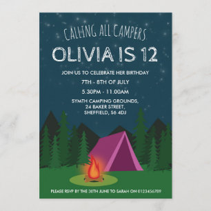 Camping themed birthday party invitation