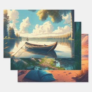 Camping Themed Birthday Wrapping Paper Sheet