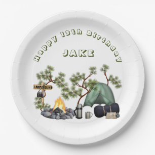 Camping Themed Happy Birthday Personalised Napkins Paper Plate