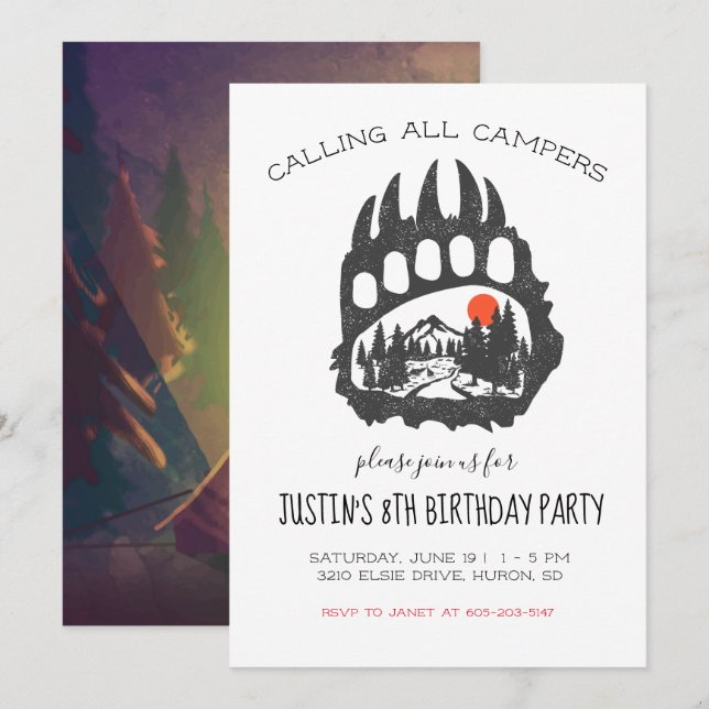 Camping Themed Party Invitation (Front/Back)