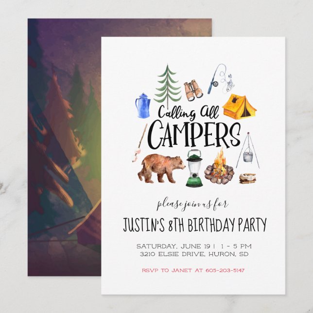 Camping Themed Party Invitation (Front/Back)