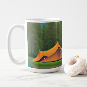 Camping Themed   Tent on the Lake and Mountains Coffee Mug