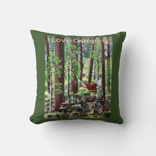 Camping Throw Pillow (Front)