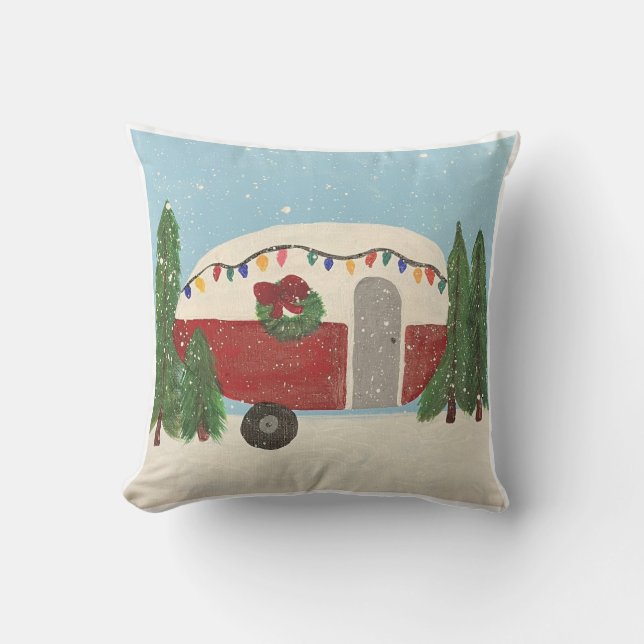 Camping Trailer at Christmas Cushion (Front)