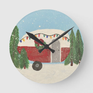 Camping Trailer at Christmas Round Clock