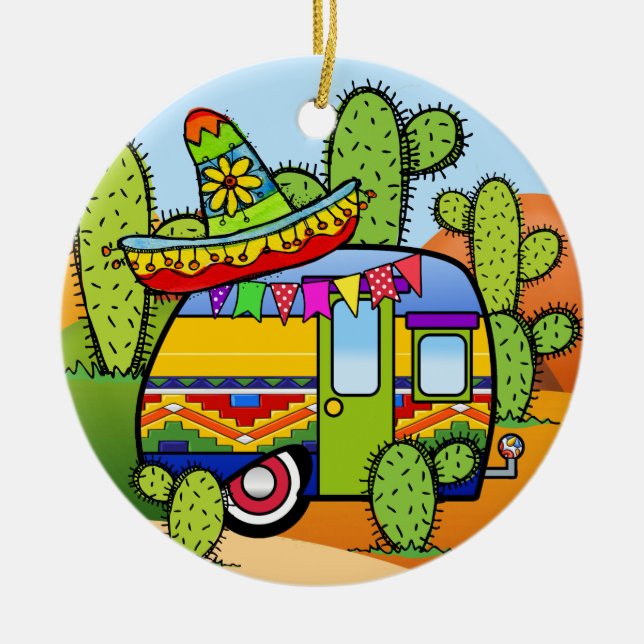 Camping Trailer Ceramic Ornament (Front)