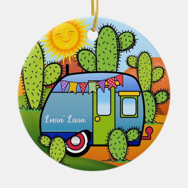 Camping Trailer Ceramic Ornament (Front)