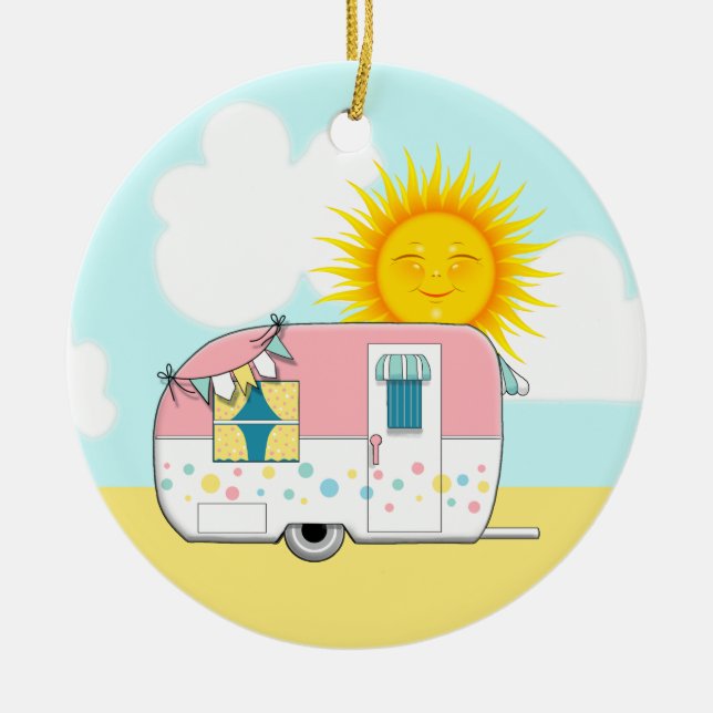 Camping Trailer Ceramic Tree Decoration (Front)