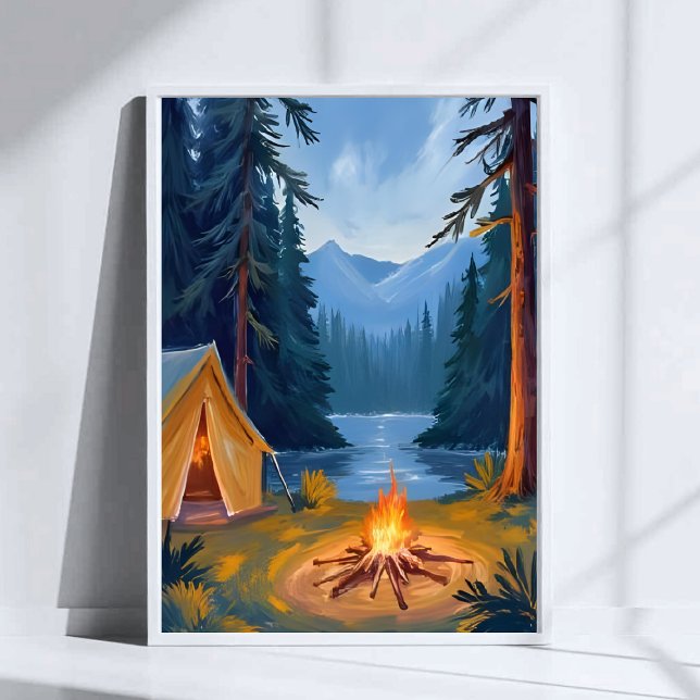 Camping Trip Forest Campfire Tent Watercolor Poster (Creator Uploaded)