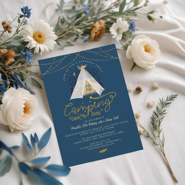 Camping Under the Stars Tepee Navy & Gold Birthday Invitation (Holiday Cheer Shinny Script Typographic Christmas Throw Pillow)