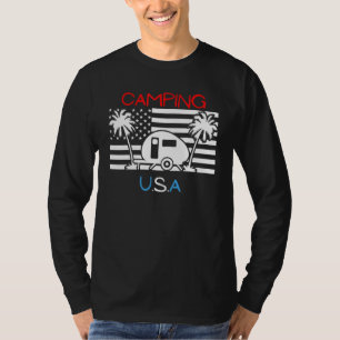 Camping Usa Patriotic Rv Flag 4th Of July Red Whit T-Shirt